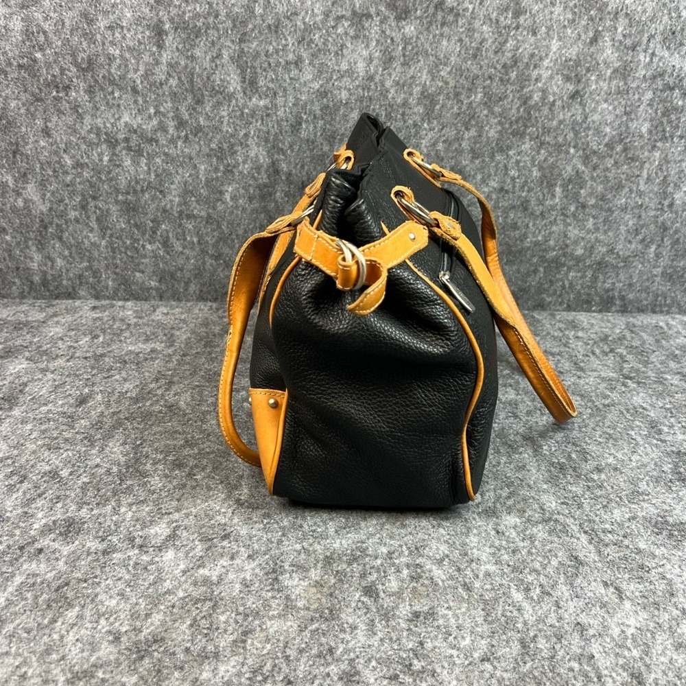 VALENTINA Mocha Leather Large Black and Tan Shoulder Bag Tote Bag Made In Italy - Picture 3 of 12